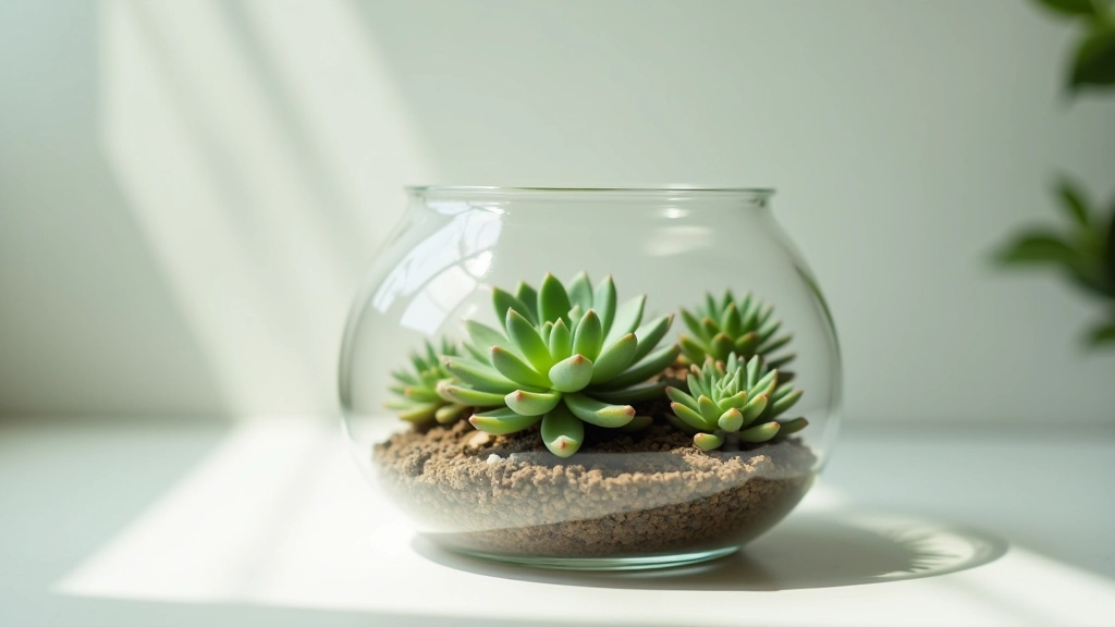 Personalized terrarium gift with custom color choice and engraved glass detail visible on the side