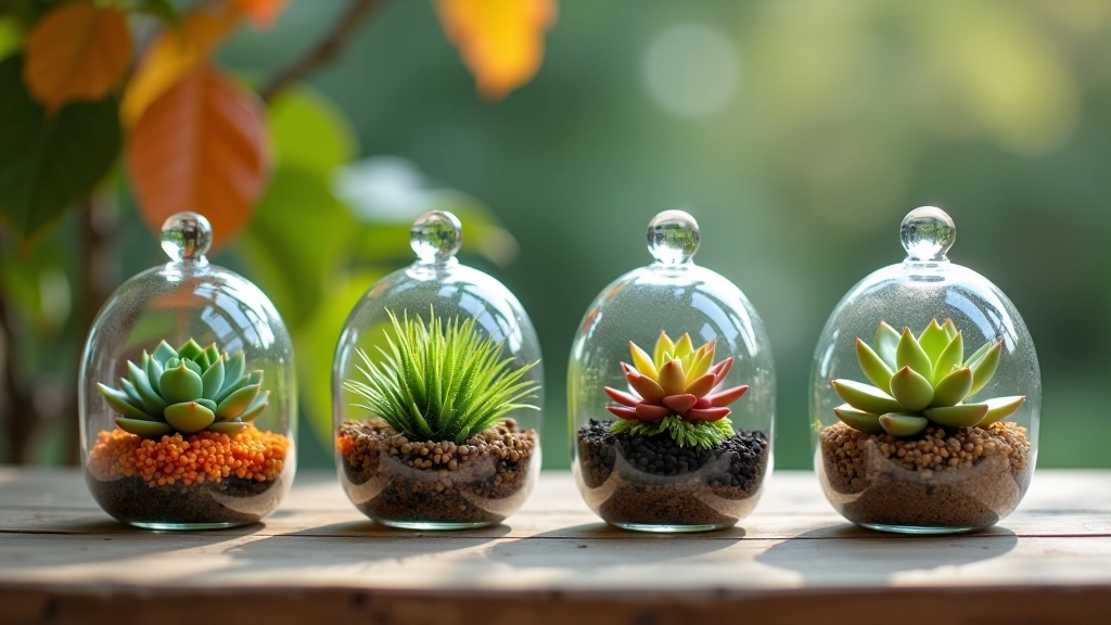 Seasonal terrarium collection displayed with seasonal decorative elements