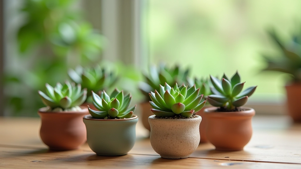 Assortment of healthy succulent plants including haworthia, echeveria, and trailing varieties in potting soil